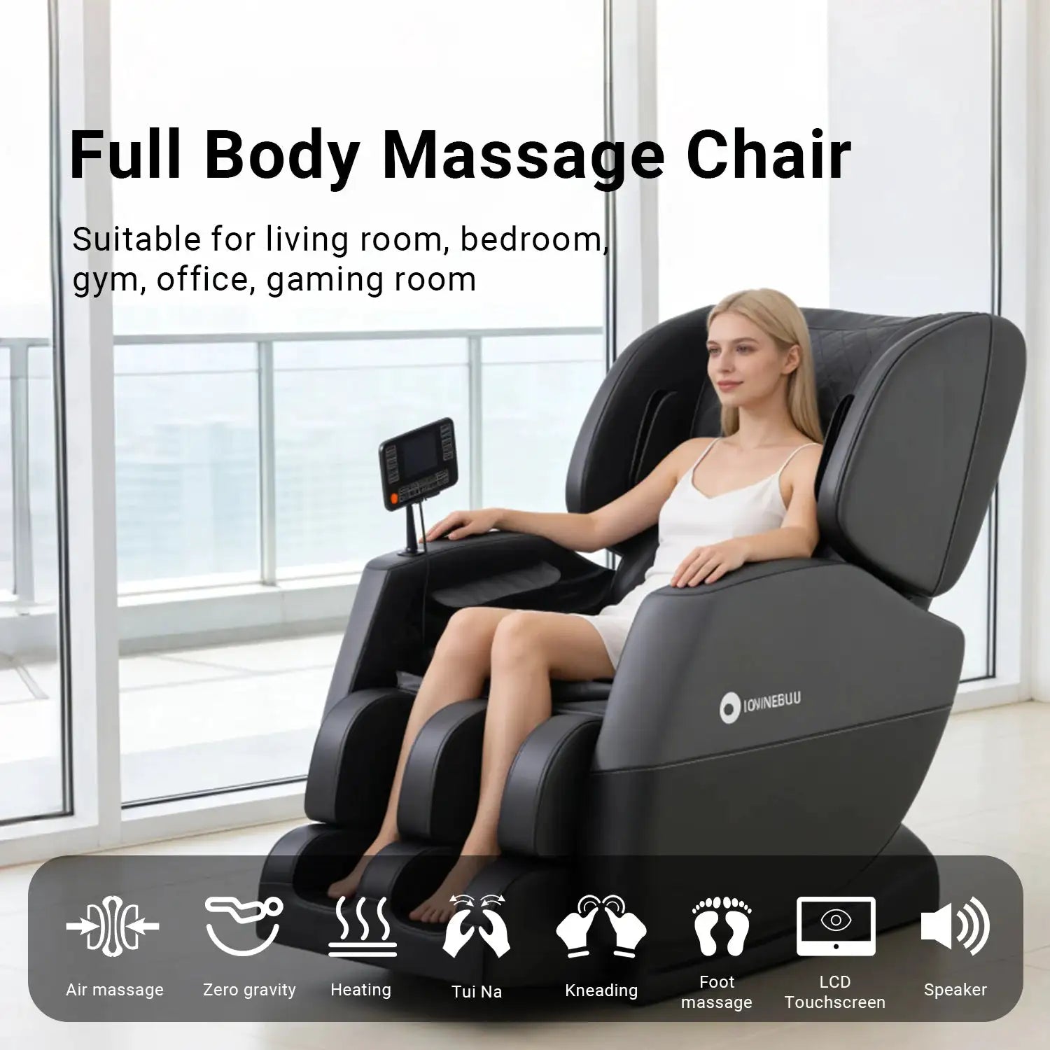 Zero Gravity Full Body Massage Chair - 10 Fixed Rollers, with Heating, Foot Massage, and Touchscreen Controls