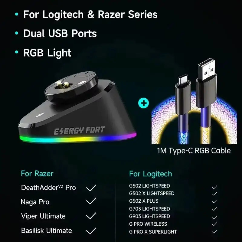 Dual USB Gaming Mouse Charging Dock RGB — product view 8