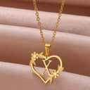 Golden Floral Heart Choker Necklace - Alphabet Jewelry