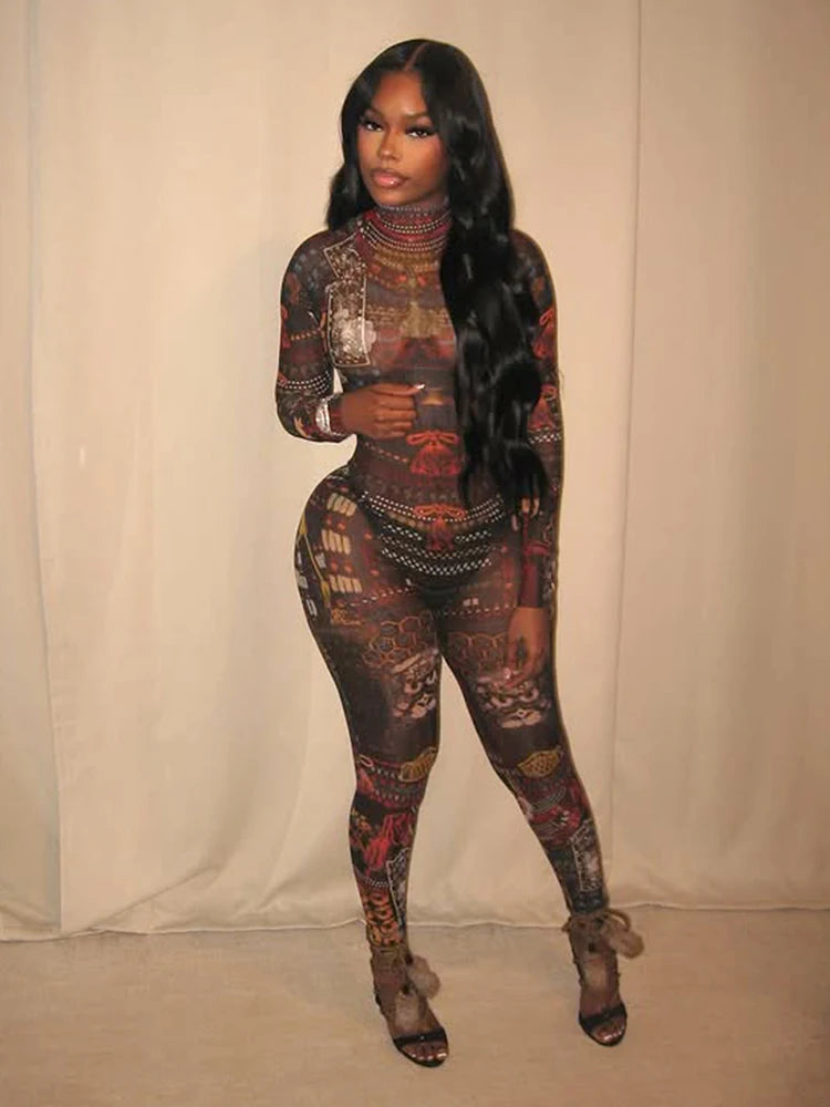Crew Neck Long Sleeve Jumpsuit