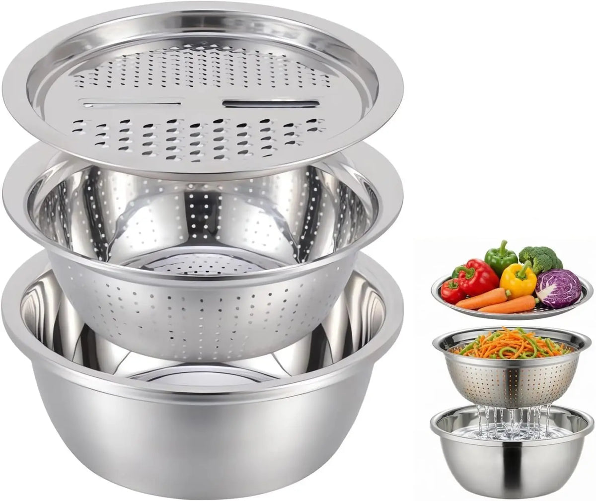 Multifunctional Stainless Steel Basin with Grater, Vegetable — product view 7