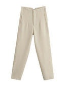 Vintage High-Waist Zipper Fly Trousers for Stylish Women