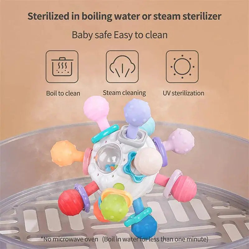 Rotating Rattle Ball Silicone Teether Baby Development Toy