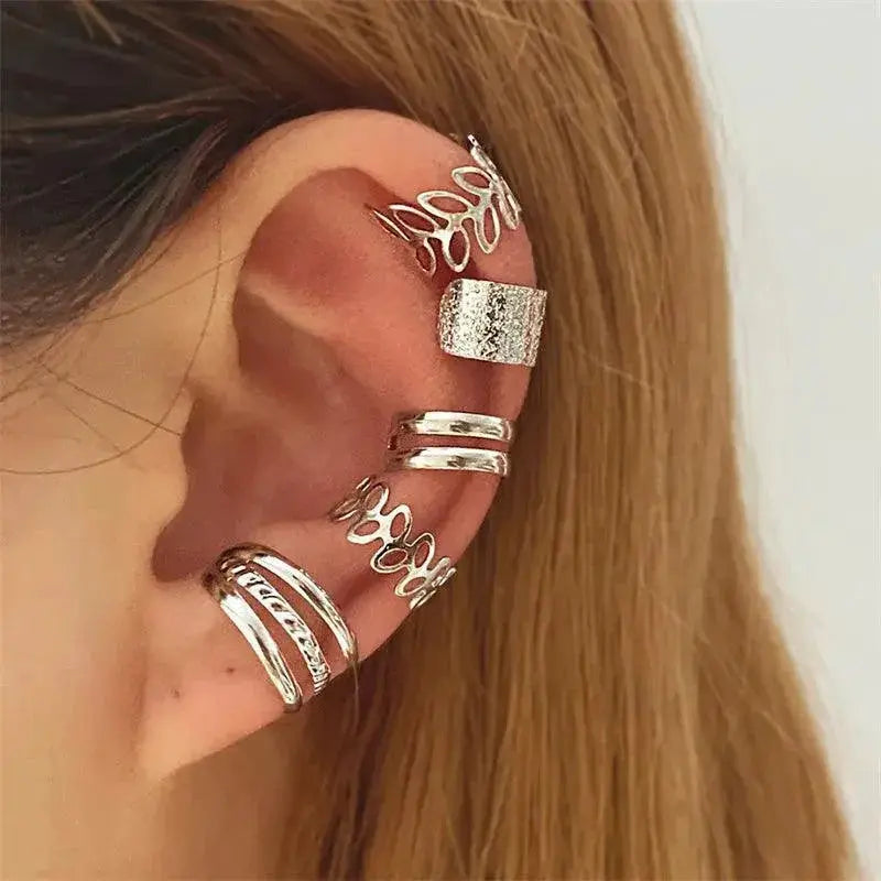 Silver Leaf Ear Cuff Clip Earrings Unisex Stylish Jewelry