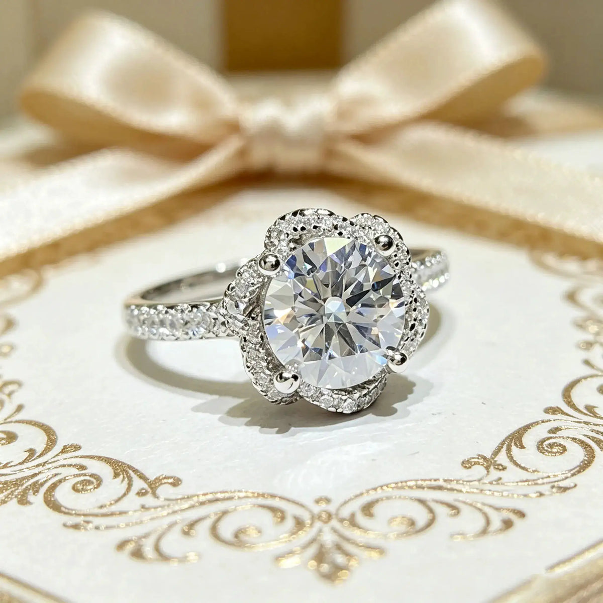 Sterling Silver Moissanite Flower Ring — product image 3