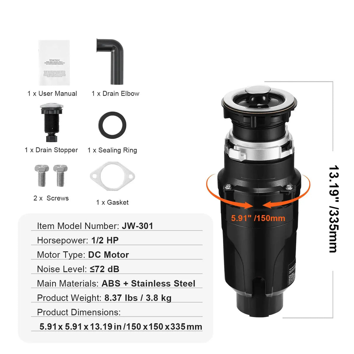 SucceBuy Garbage Disposal Continuous Feed Food Waste Disposer EZ — product view 7