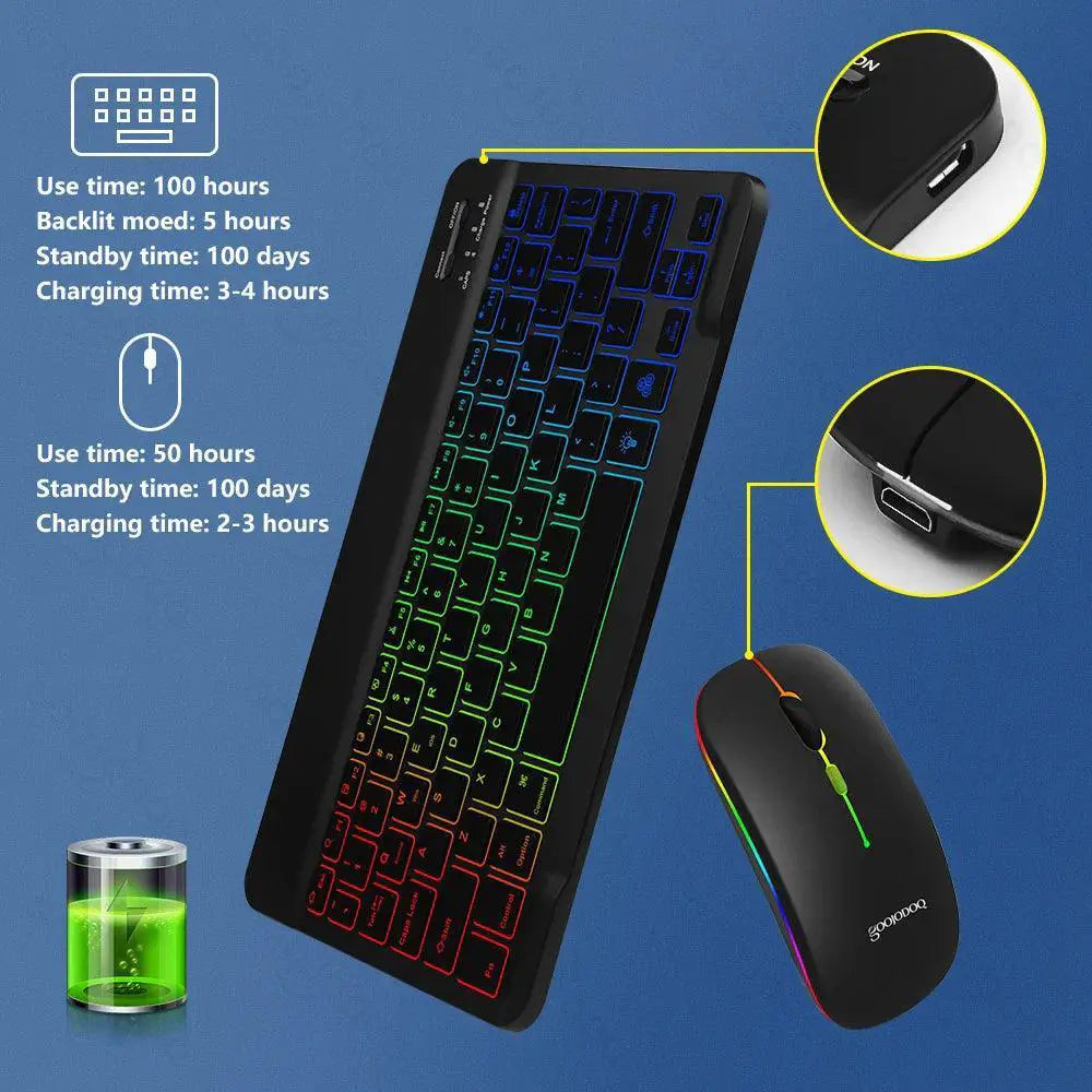 Rainbow Backlit Wireless Keyboard and Mouse Set Portable