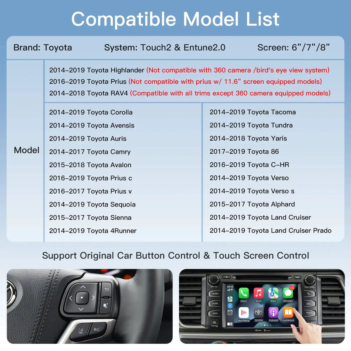Wireless Carplay Android Auto For TOYOTA Auris Yaris Avensis RAV4 Prius C-HR Corolla Camry Decoder Box, Airplay Mirror Cast,