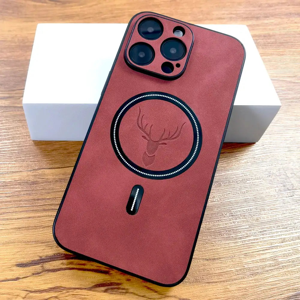 Luxury PU Leather Deer Case For iPhone 18 17 Air 16 15 14 13 12 11 Pro Max Plus 16E 18Pro For Magsafe Wireless Charge Back Cover