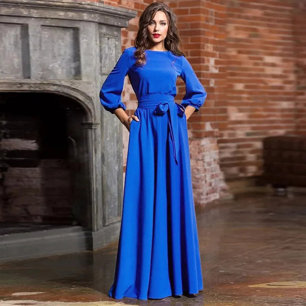 Belted Vintage Flare Formal Dress