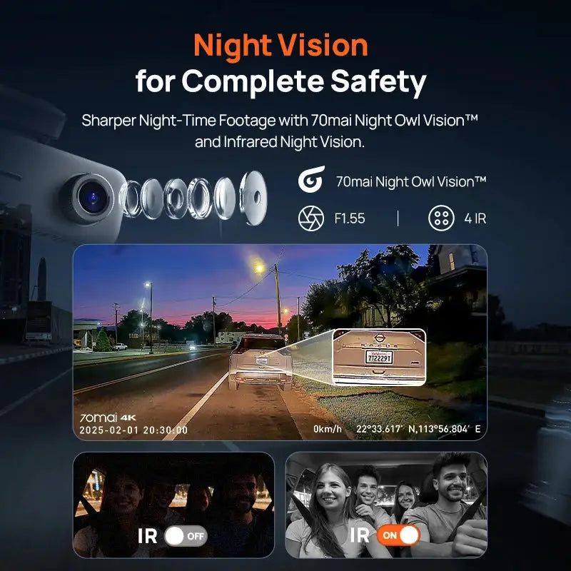 70mai 4K T800E 3-Channel Dash Cam Front Rear Interior 3-in-1 Voice Control 24H Parking Supercapacitor GPS 4K Car DVR 70mai T800E