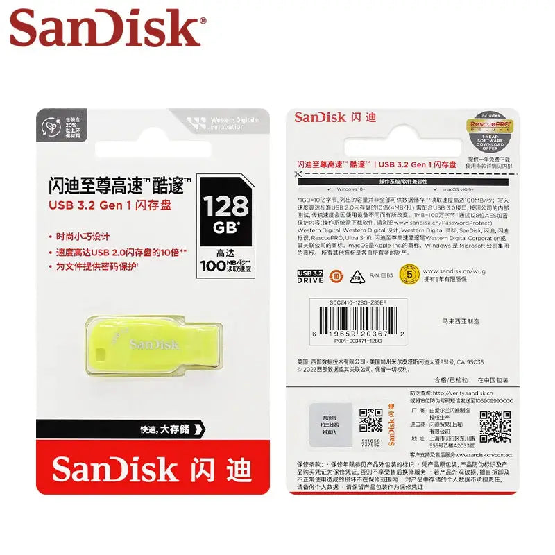 SanDisk USB 3.2 Gen1 CZ410 Ultra Shift Flash Drive 128GB 64GB 32GB Universal Serial Bus Read 100 MB/s Memory Stick Pendrive