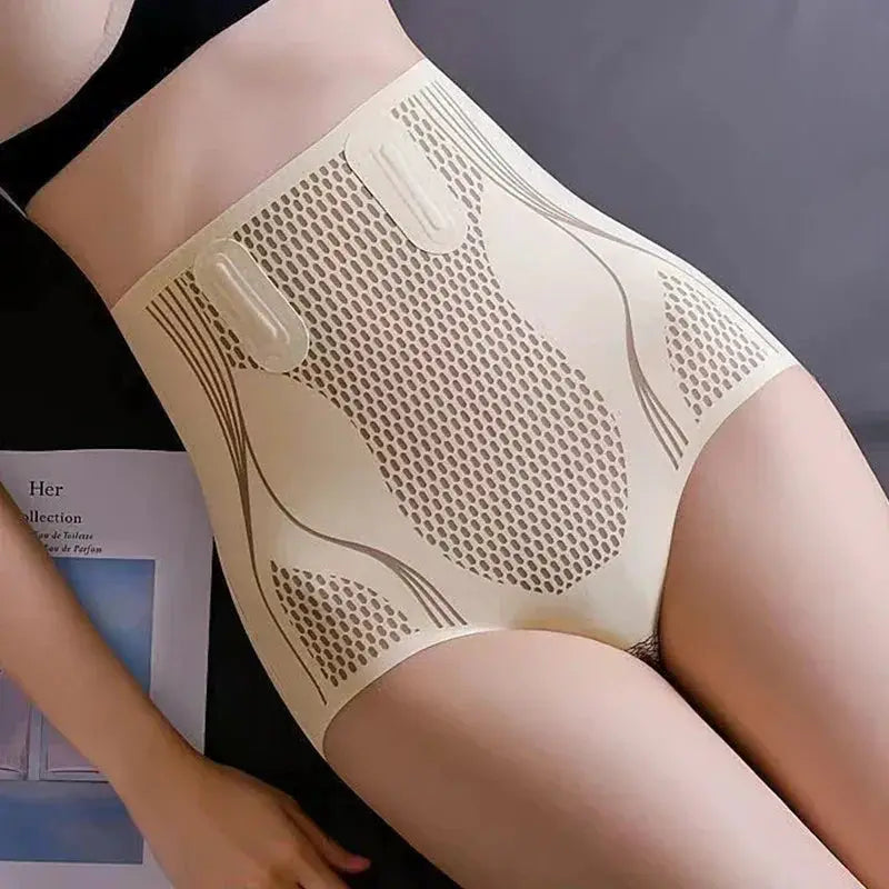 OWEQ High Waisted Ice Silk Body Briefs For Tummy Control