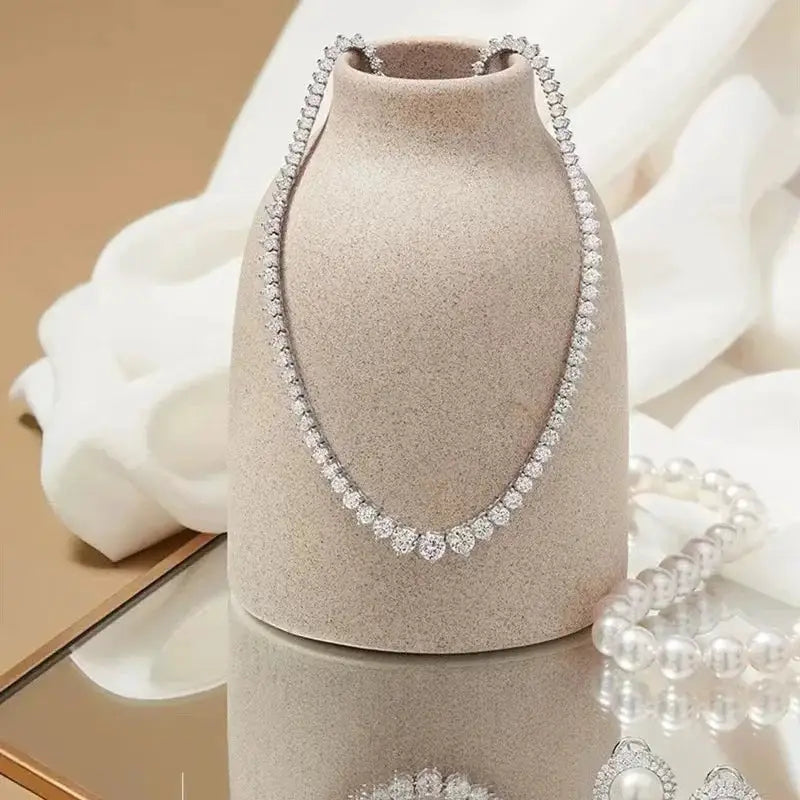 New S925 Silver Moissanite Collarbone Chain Necklace with Fashionable Temperament, Water Droplet Round Diamond Row Full Diamond Necklace, Suitable for Gift Giving, Parties and Weddings, Men and Women's and Holiday Wearing, th