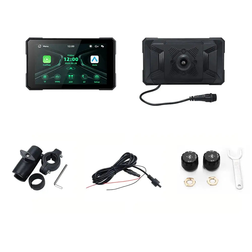 EKIY 5.0 inch Wireless CarPlay Moto Android Auto Motorcycle Dashboard Display Screen Portable Digital GPS Moto Navigation TPMS