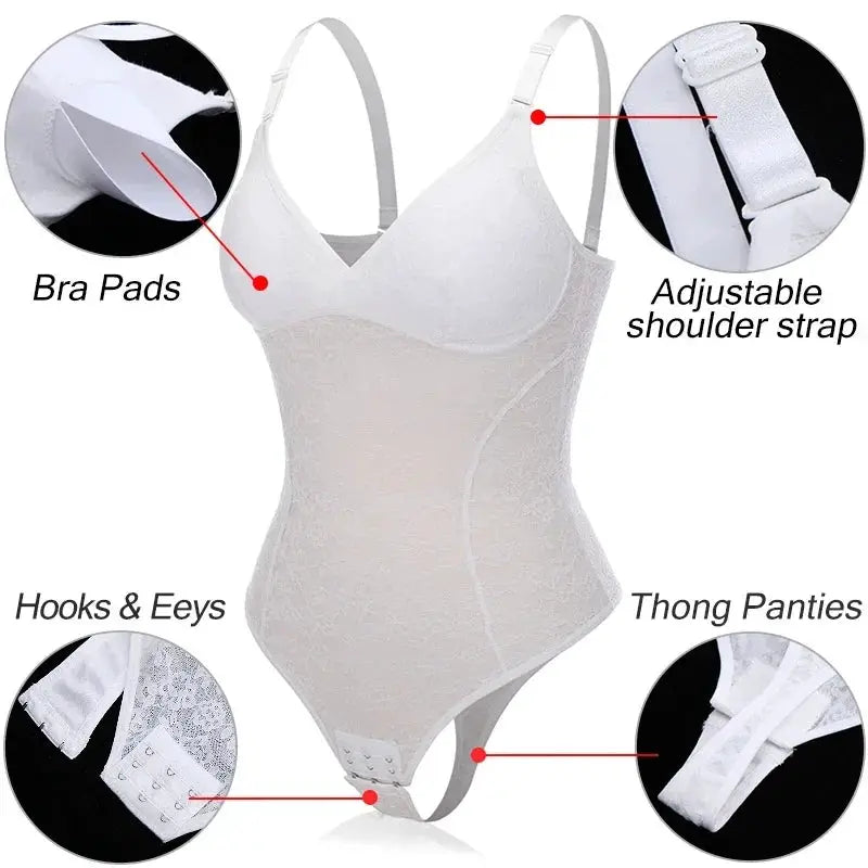 Lace Bodysuit With Tummy control Built In Bra Slimming