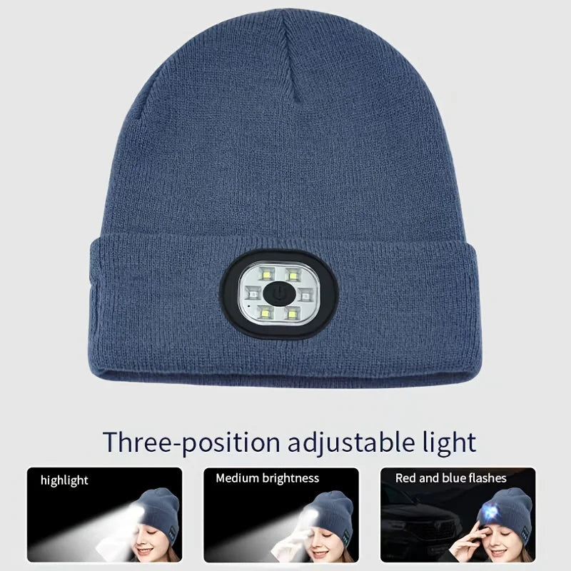 LED-Lit Knit Beanie USB-Rechargeable 4-Light