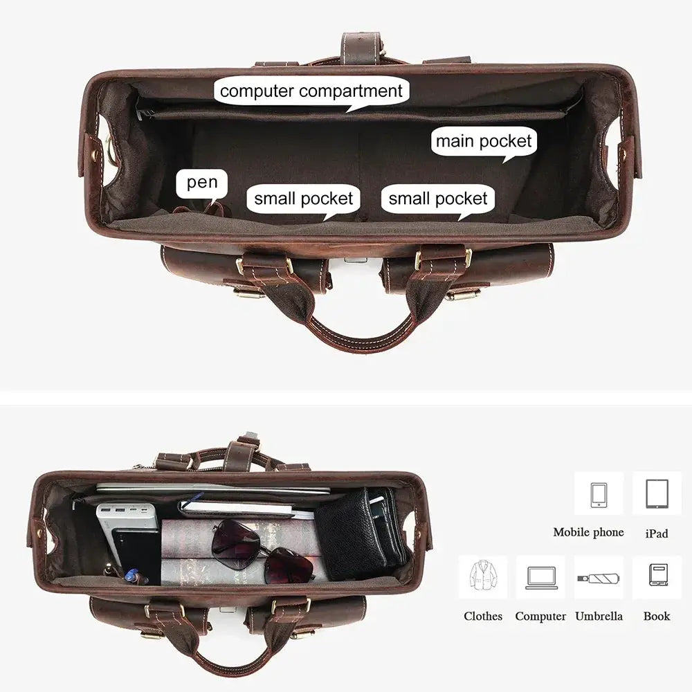 Classic Vintage Leather Briefcase for Men 15 Inch Bag - OurLum.com