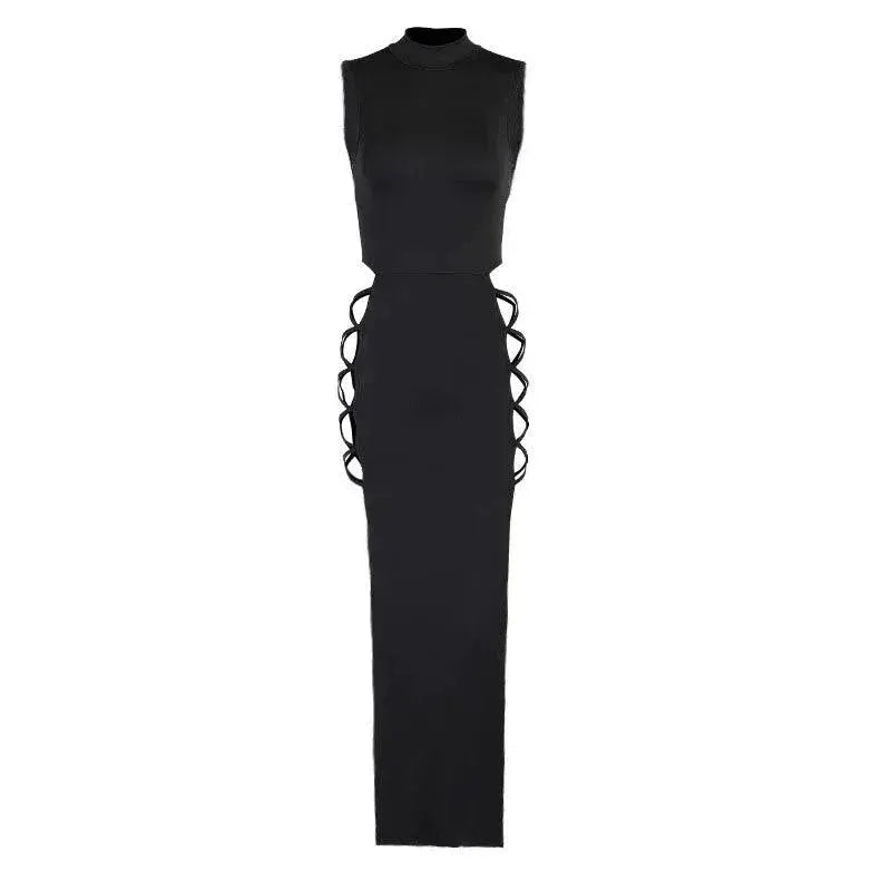Sultry Black Bandage Dress Sexy High Split Clubwear Style