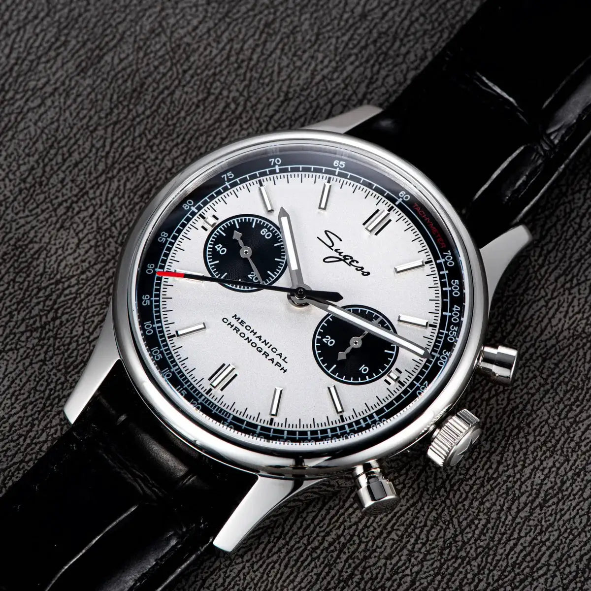 Sugess 1963 Pilot Watch Men Mechanical Chronograph Panda Wristwatch Air Force Sapphire Waterproof for Seagull Movement ST1901 v3