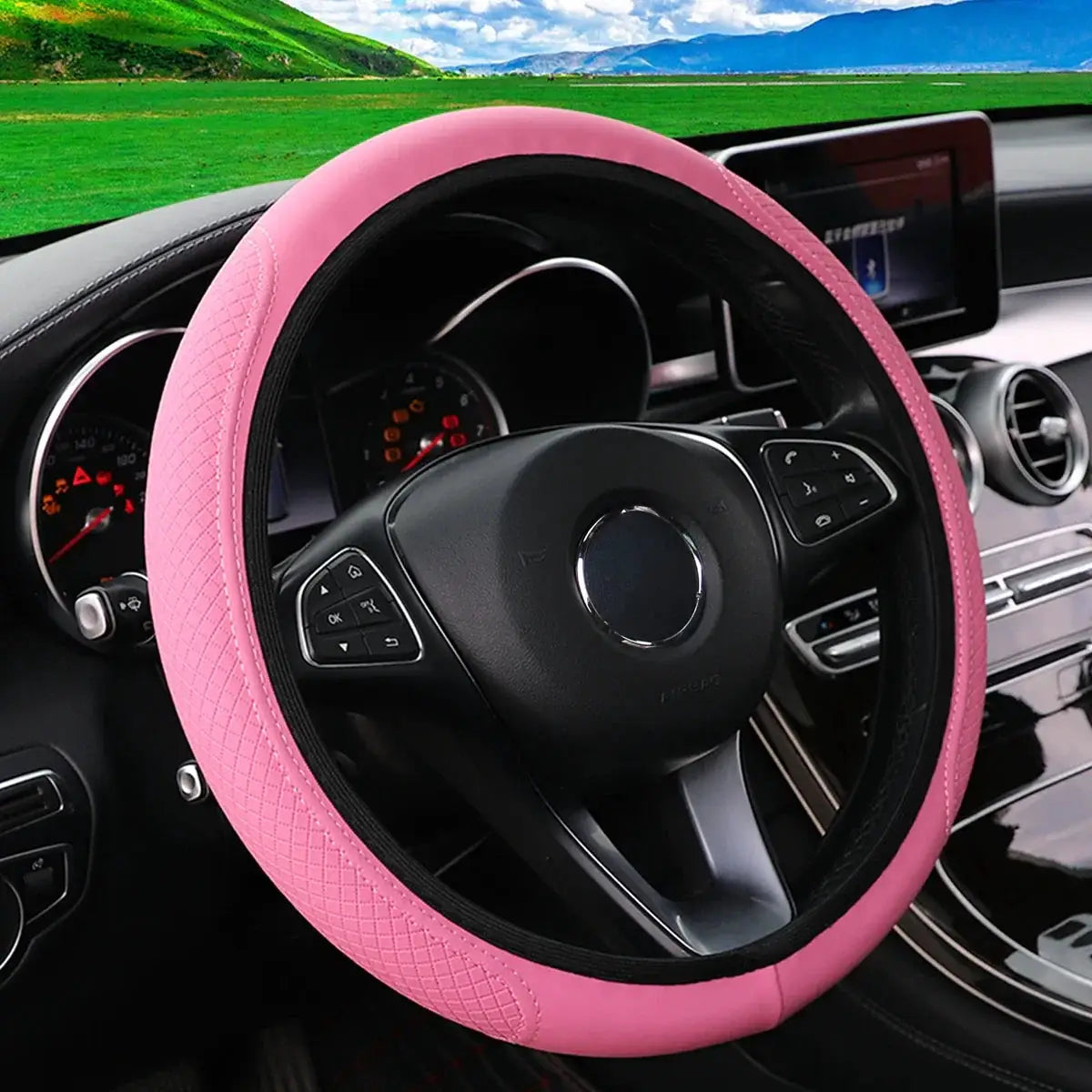 PU Leather Embossed Steering Wheel Cover 14.5 to 15 Inches