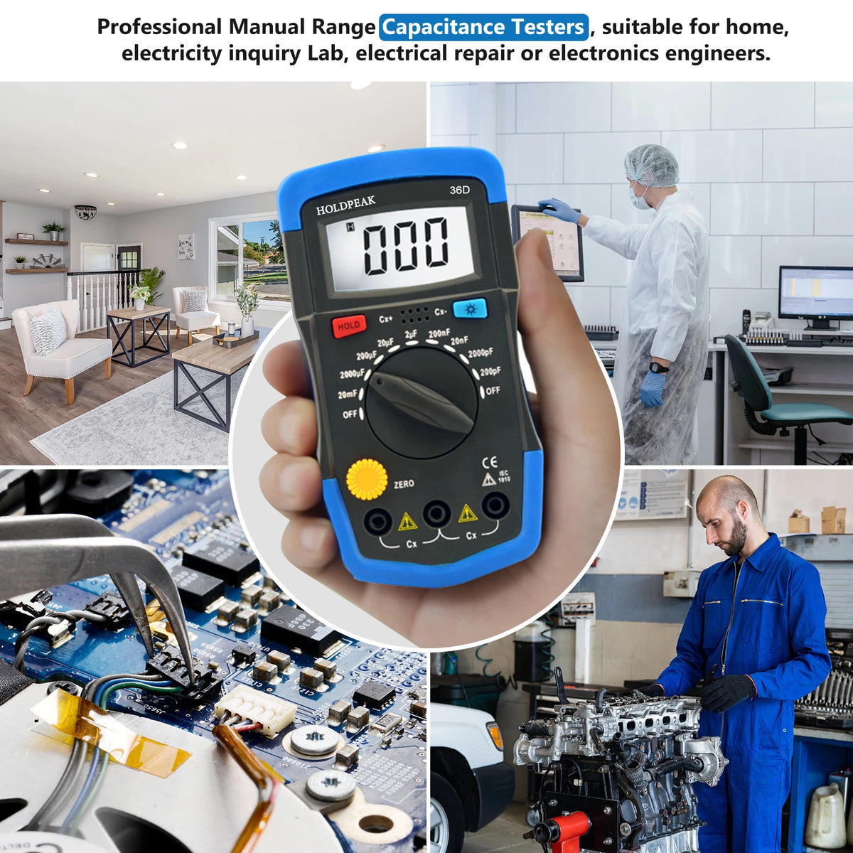 HoldPeak Handheld Capacimeter Digital Capacitance Meter Tester — product view 6
