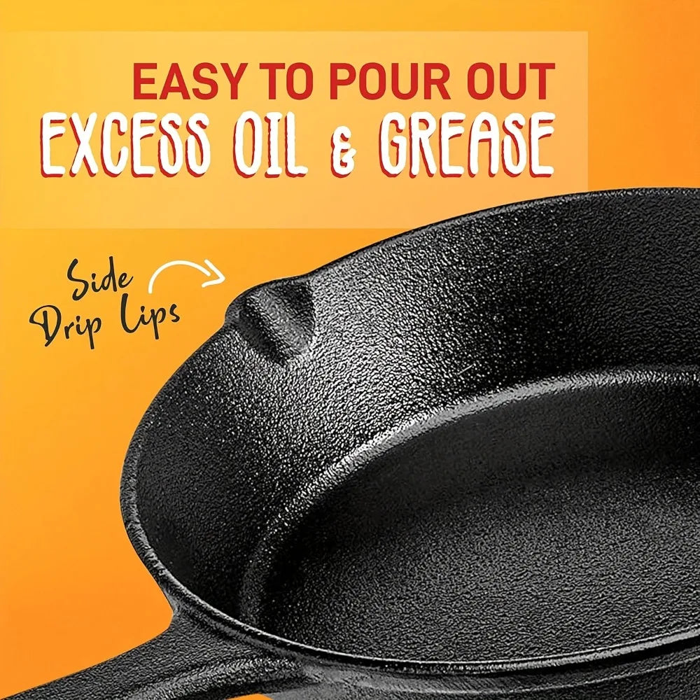 Cast Iron Skillet Set ( Inch) Pre-Seasoned, Heavy-Duty Pans for — product view 6