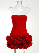 Red Floral Mini Dress - Flattering Empire Waist
