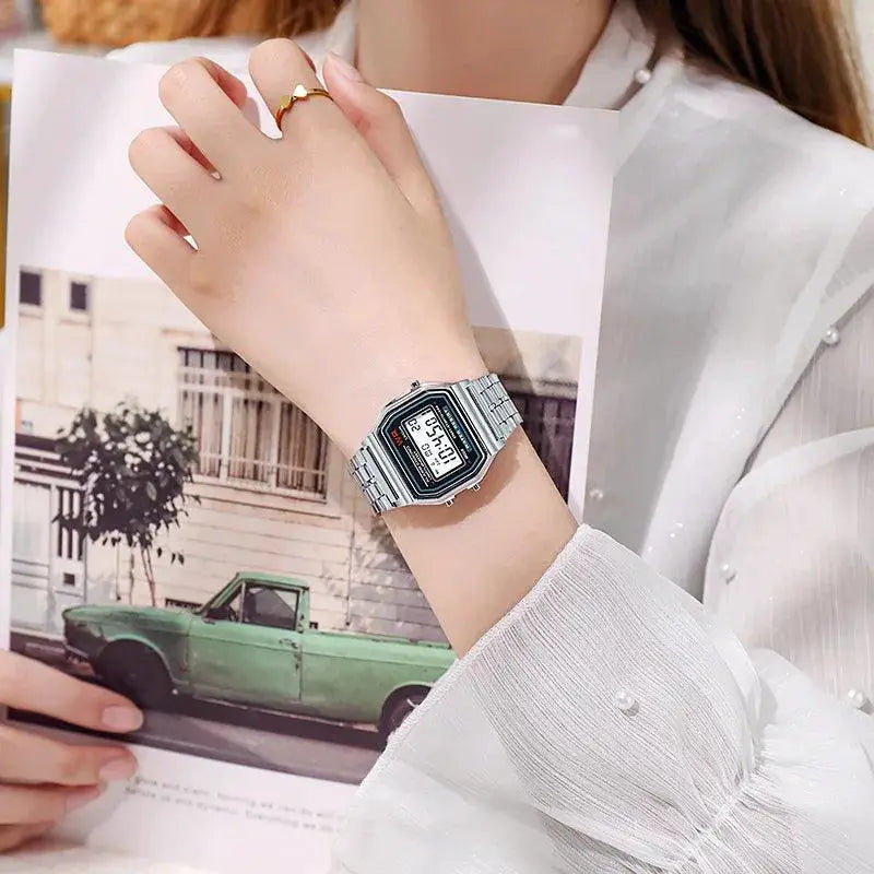 Retro Digital Stainless Steel Sports Watch Vintage Style
