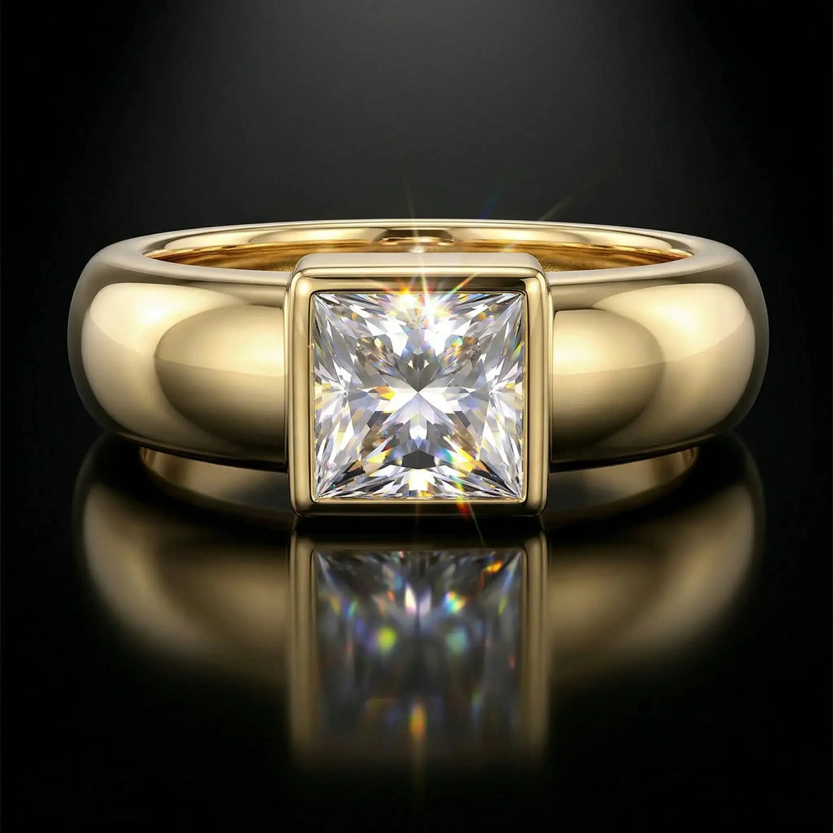 Princess Moissanite Ring in Sterling Silver Wide — product view 1