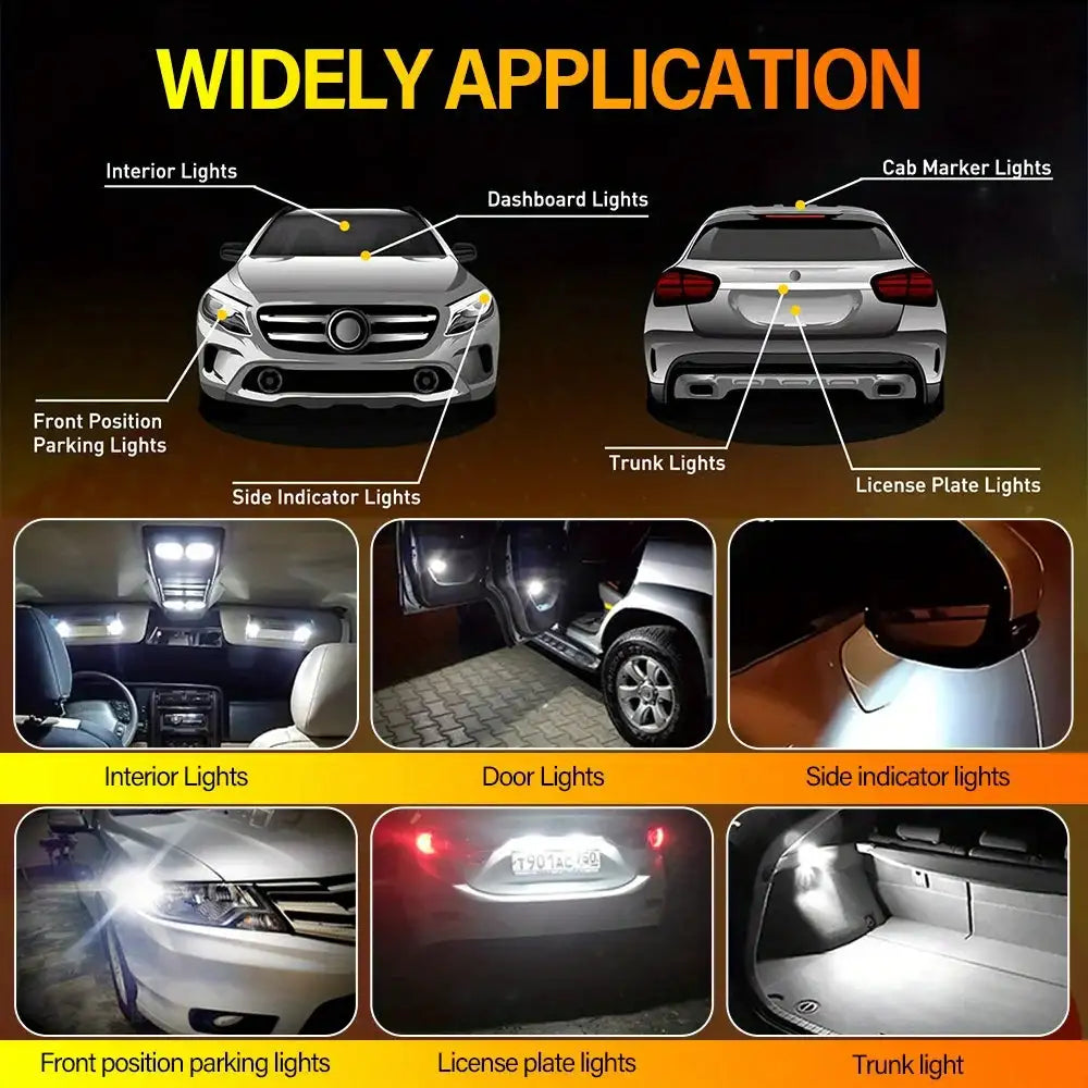 10 Pack T10 W5W 194 501 LED Canbus No Error Interior Lights White Roof Reading Light for Car Dashboard Bulbs License Plate Light