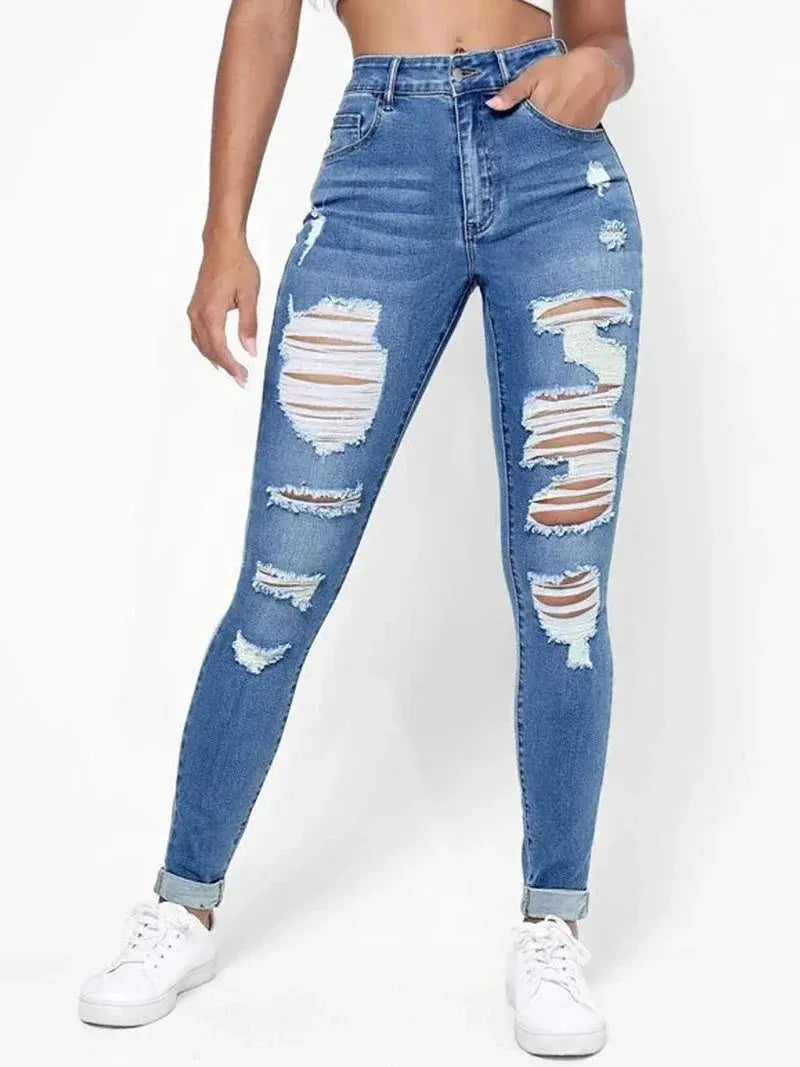 Ripped Holes Casual Skinny Jeans With Slash Pockets Autumn
