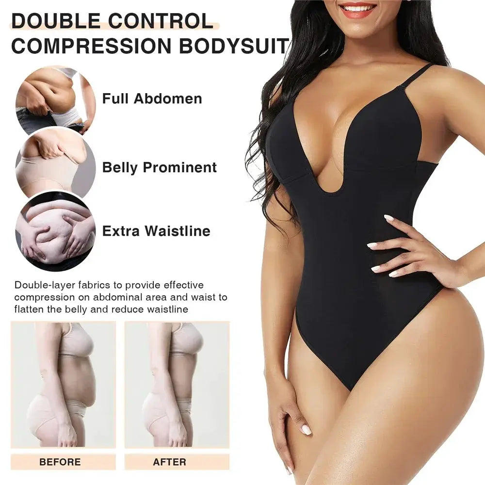 Deep V Neck Backless Bodysuit Shapewear For Women Comfort