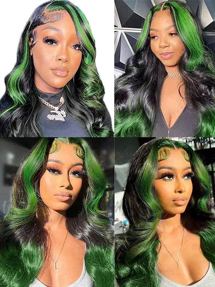 38 Inch Ombre Green Lace Front Wig Body Wave Remy Human Hair