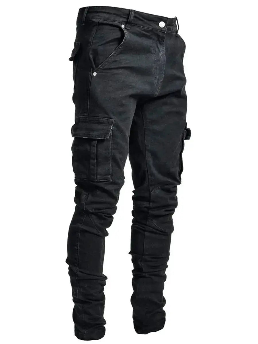 Street Elastic Jeans Men Denim Cargo Pants With Pockets