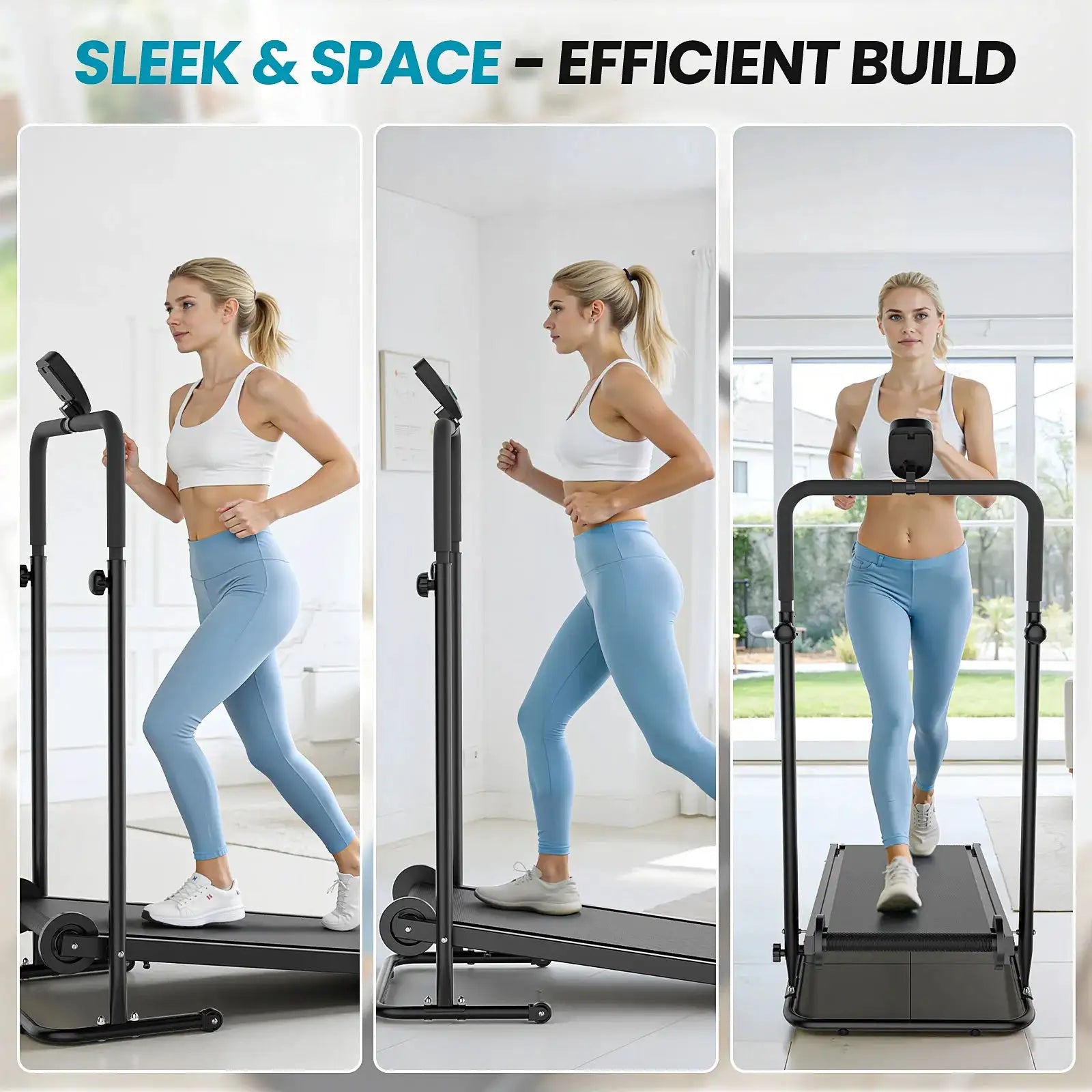 Akluer Non-Motorized Foldable Workout Treadmill - Dual Flywheel with Fixed Incline, LCD Monitor, Slip-Resistant Belt & Comfort Foam Grips for Small Home and Apartment Gym Use