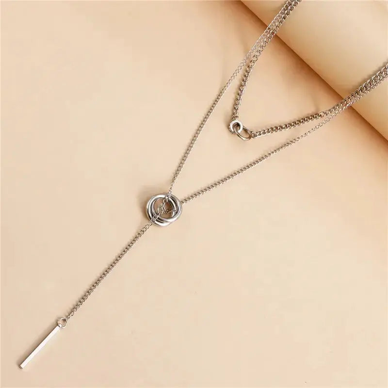 Vintage Double Round Charm Layered Necklace Womens Jewelry