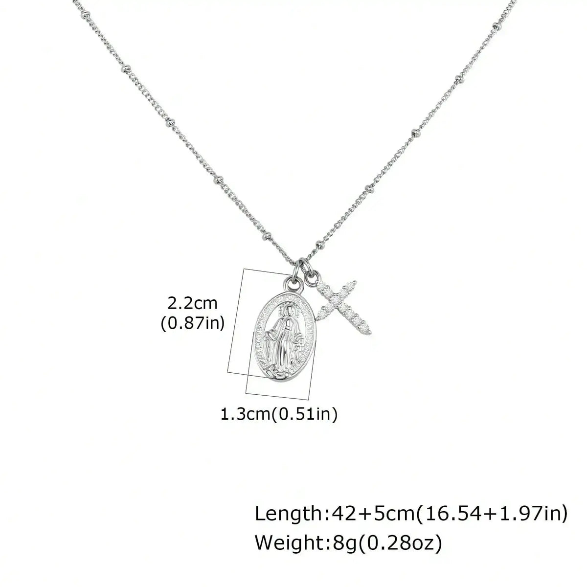 Cross Virgin Mary Pendant Necklace For Women,Stainless Steel Gold Plated Bead Chain Necklace, Religious Prayer Jewelry