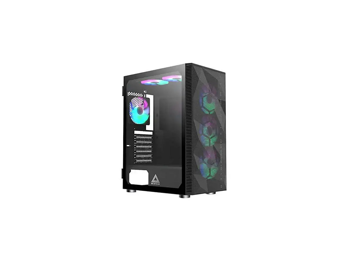 Montech X3 Mesh, 3 x 140mm& 3 x 120mm Fixed RGB Lighting Fans (Pre-Installed) ATX Mid-Tower PC Gaming Case, USB3.0, Door Open Tempered Glass Side Panel, High Ai