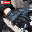 Vintage Black Leather Motorcycle Gloves for Men Biker Racing