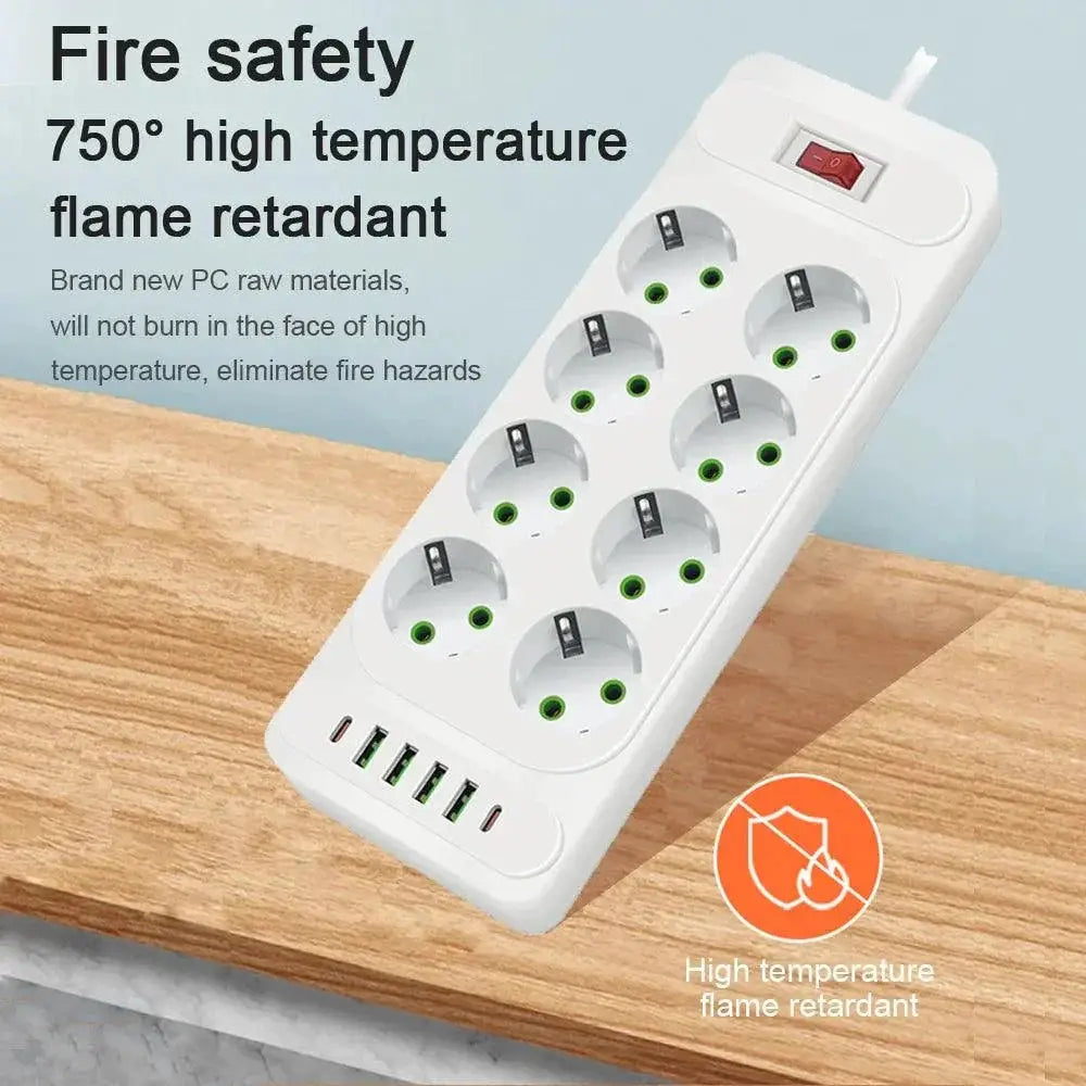 EU Plug Power Strip With Surge Protection And USB Ports