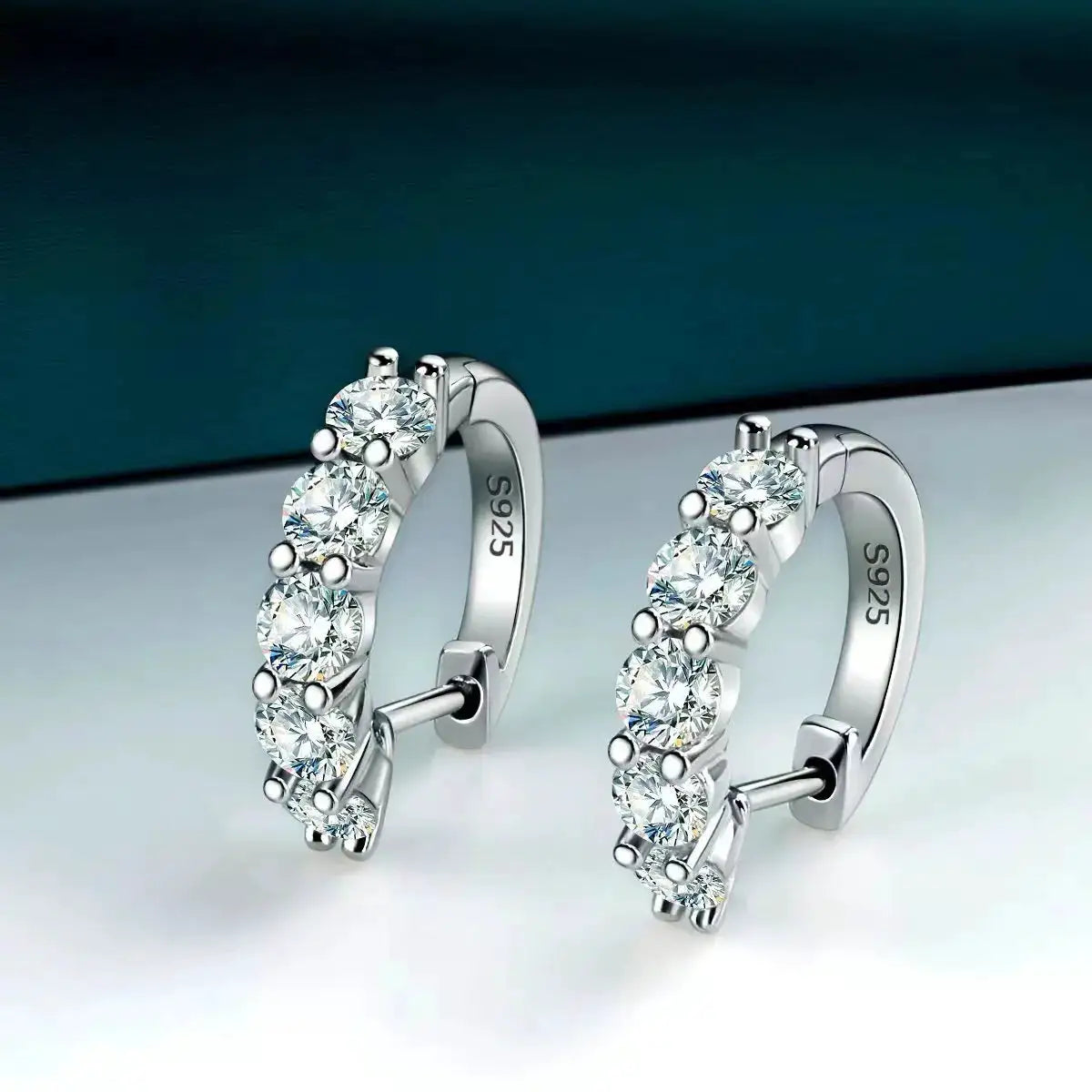 Moissanite Earrings in Sterling Silver Total Round — product view 1