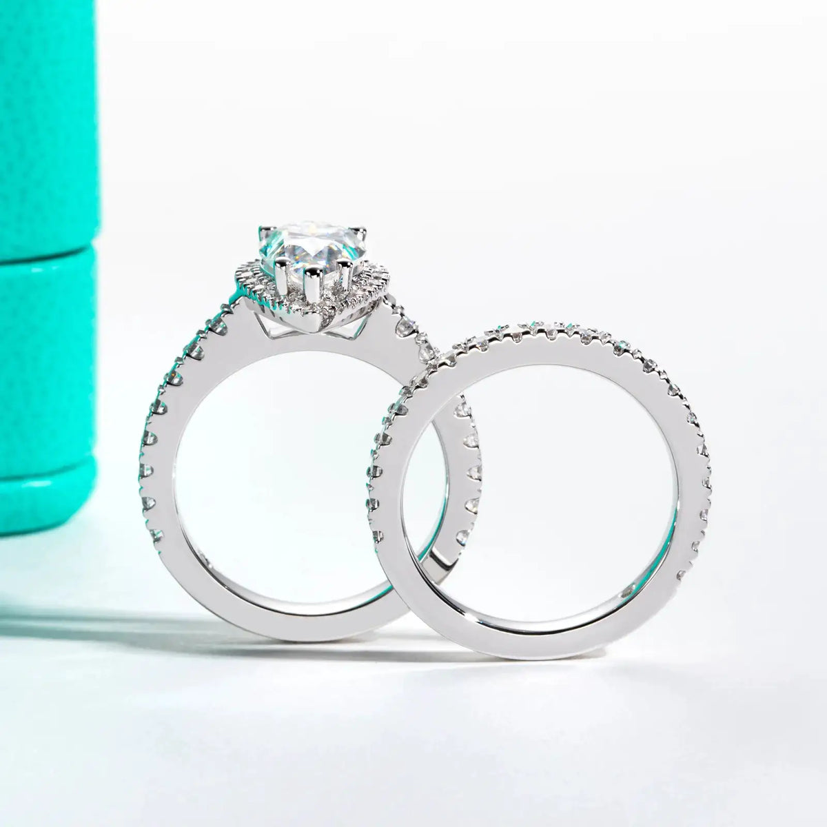 3-Carat Pear Shaped Moissanite Set with 925 Silver Combination Ring Stackable for Couples and Women Fashionable Moissanite Rings