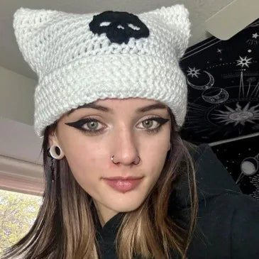 Striped Cat Ear Knitted Cap