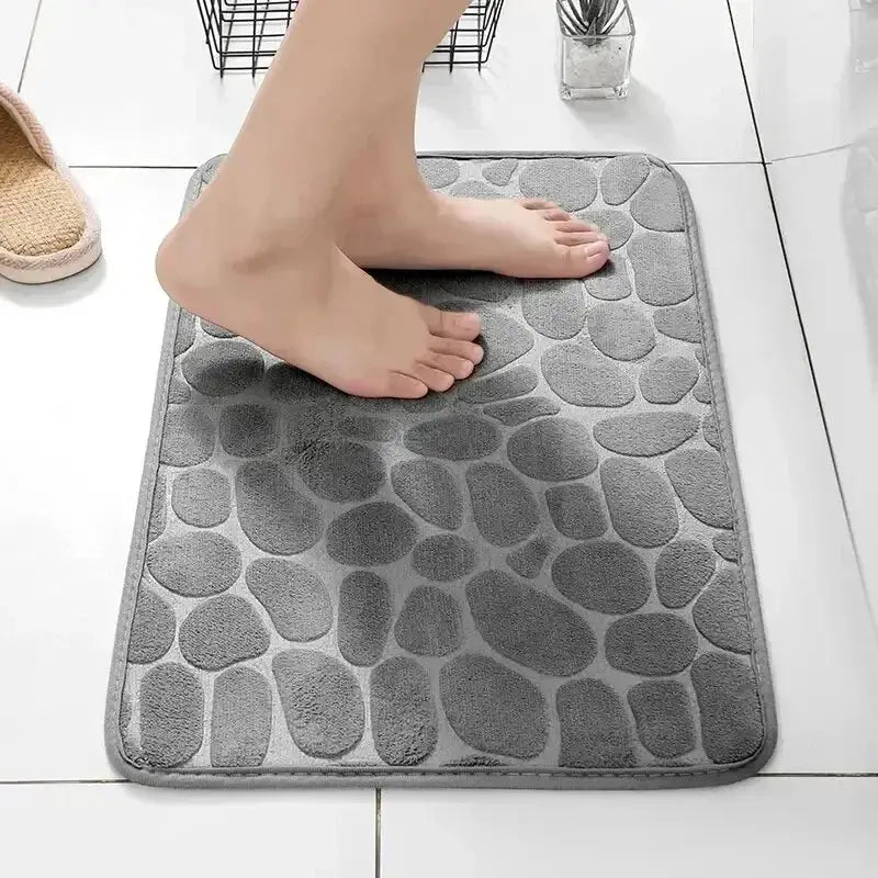 Memory Foam Embossed Velvet Non Slip Cobblestone Mat