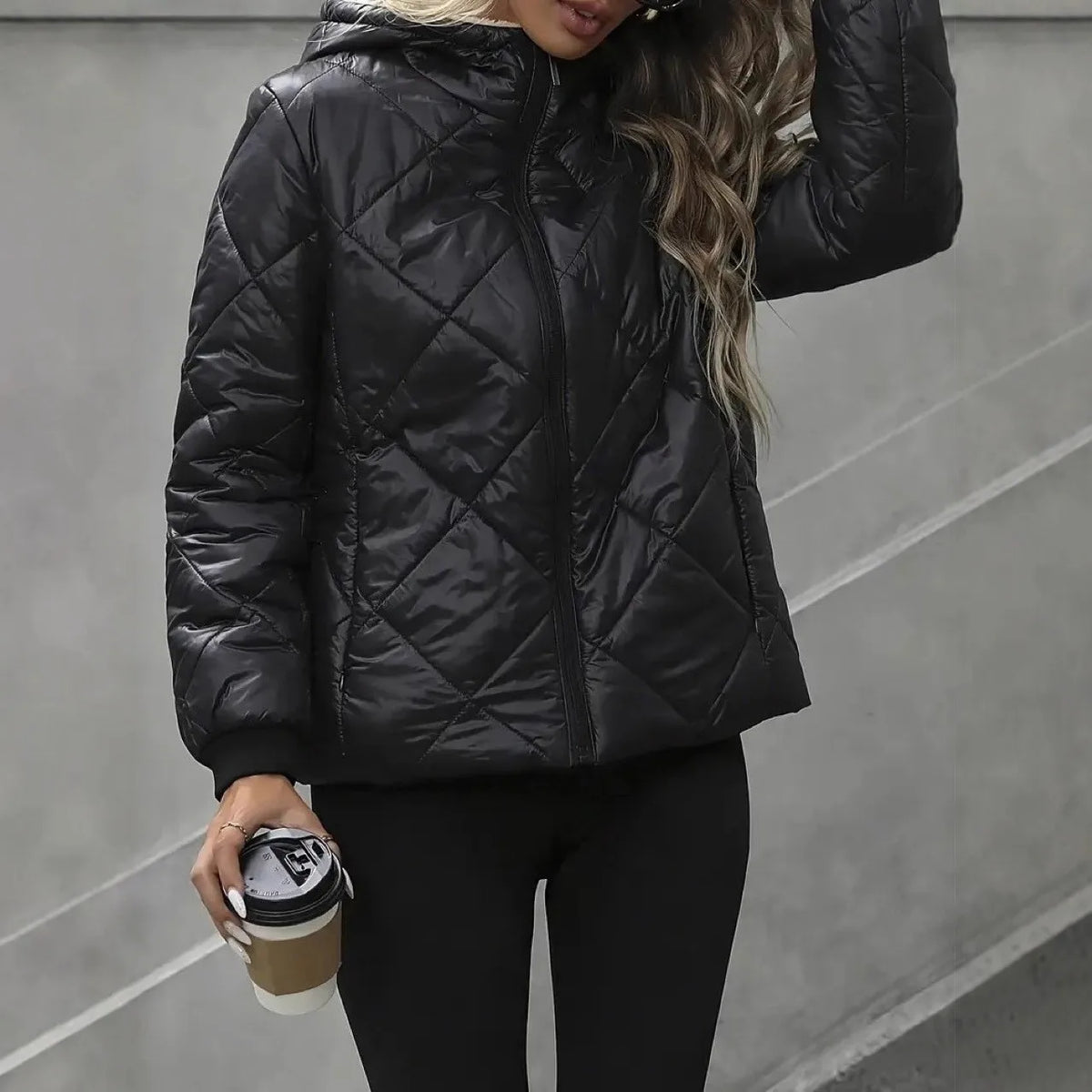 Plaid Hooded Zip Pocket Jacket