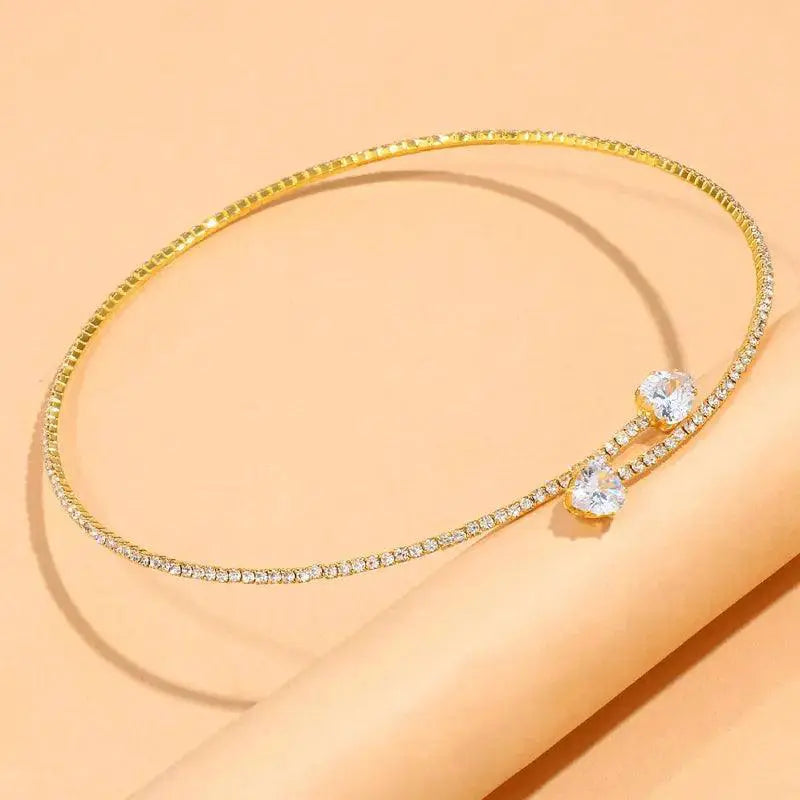 Rhinestone Heart Choker Necklace Neo Gothic Collar