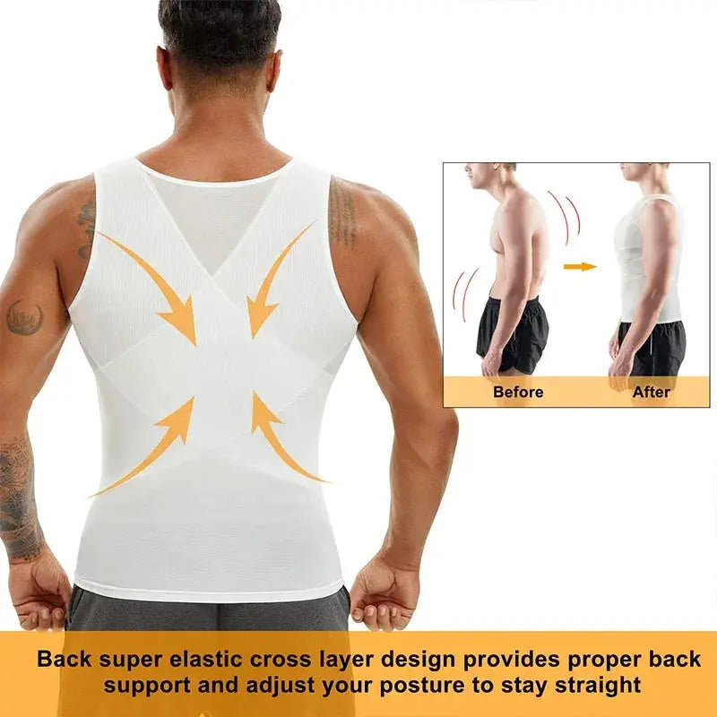 Men Slimming Compression Undershirt Body Shaper Vest 3XL