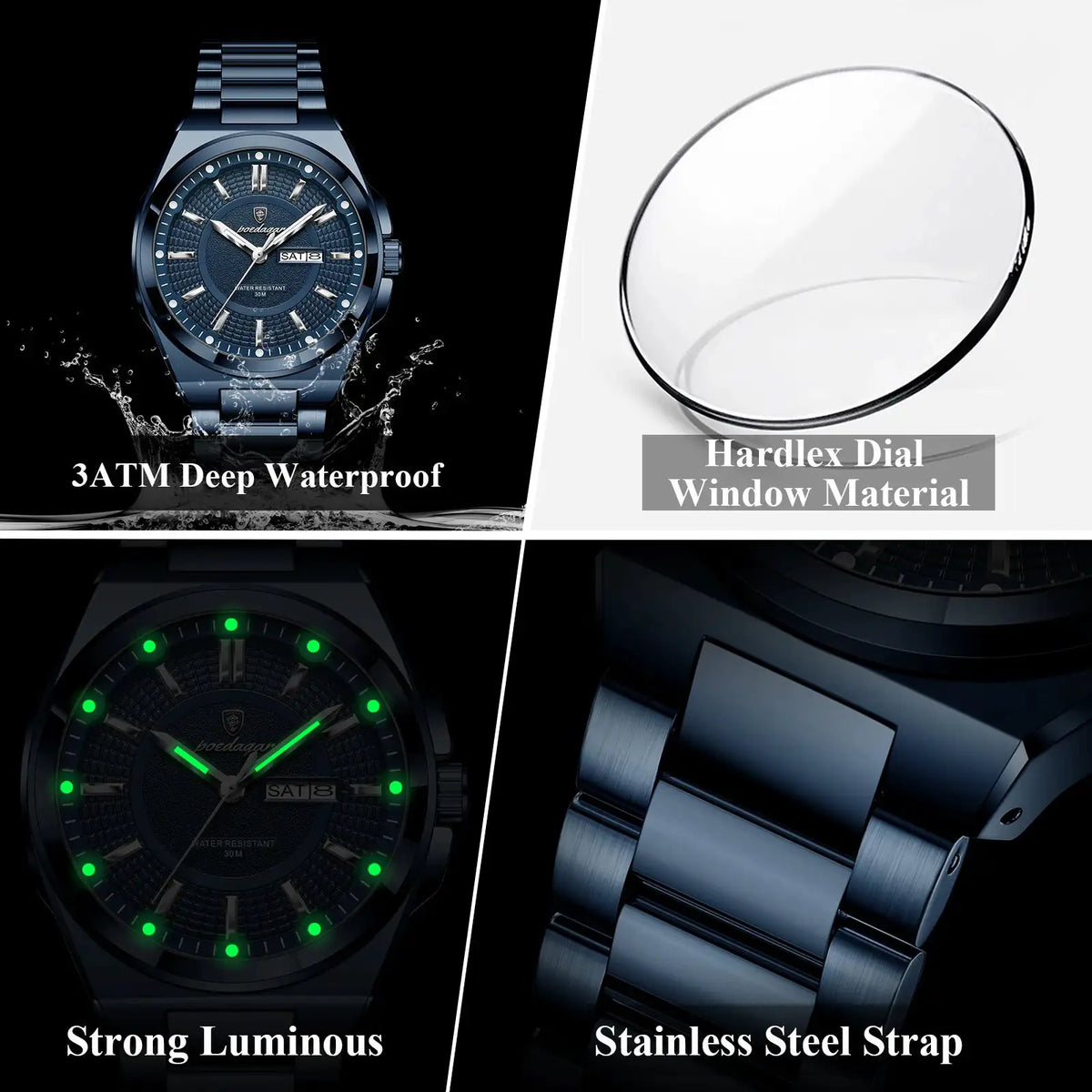POEDAGAR Original Business Quartz Men Wristwatch High Quality Stainless Steel Waterproof Luminous Stylish Man Watch Date Week Fashion Casual Men's Watches