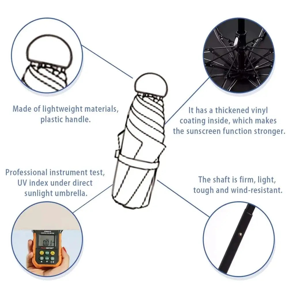 1pc Anti-Uv Mini Umbrella For Sunny And Rainy Days, Portable With Uv Coating And 6 Reinforced Ribs